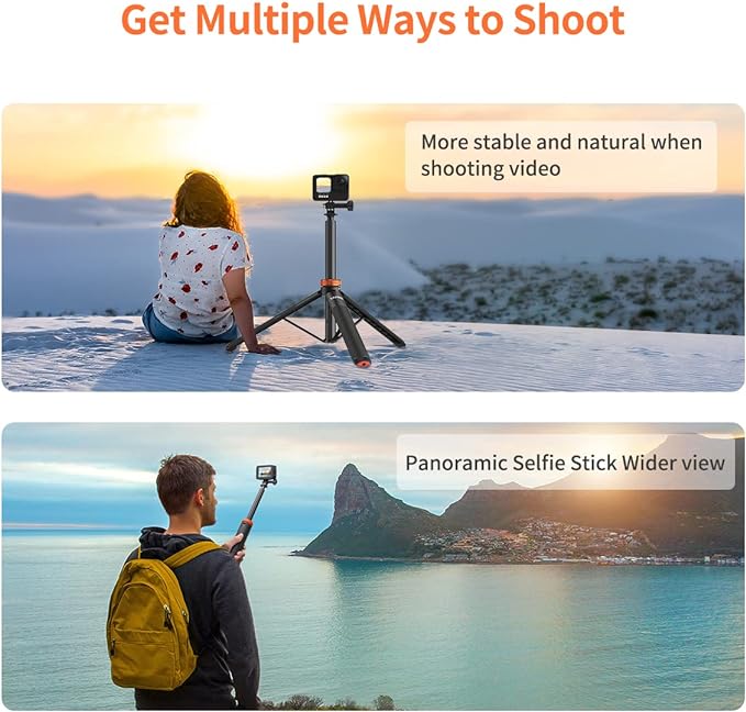 UURig Telescopic Selfie Stick Long with Tripod, Waterproof Hand Grip, for Insta360 GoPro Hero 10 9 8 7 6 5 4 3 2, Fusion, Max, Session, AKASO, SJCAM, DJI OSMO GoPro
