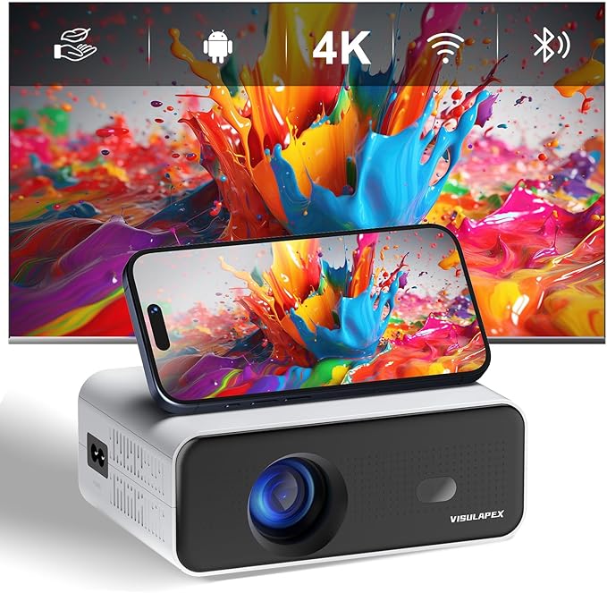 2024 Upgraded Smart Mini Projector with WiFi and Bluetooth – 4K HD Support, Auto Keystone, Electric Focus, Android 11 TV, Phone Control – Portable Home Theater for Indoor & Outdoor Movies