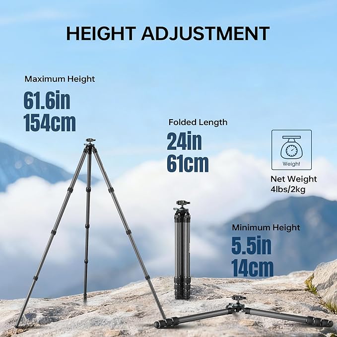 Manbily Shooting Tripod, Carbon Fiber Hunting Tripod with 36mm Legs and 45mm Ball Head, Picatinny to Arca Swiss Adapters, Max Load 44lbs (QM-364PA-Black)