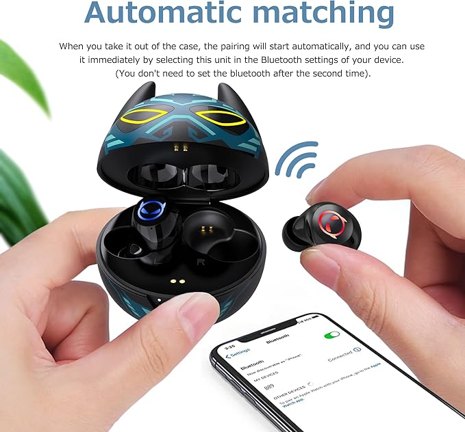 Earbuds for Kids Cute Design in-Ear Wireless Earphones for Kids Boys Adult Bluetooth 5.0 Waterproof Sport Stereo Headphones with Mic for iPhone/Android…