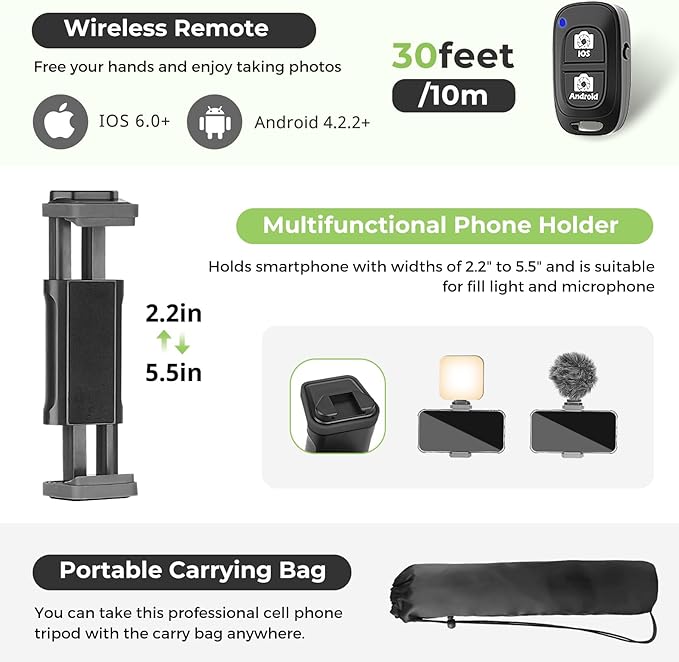 Aureday Phone Tripod, 82" Tripod for iPhone with Flexible Gooseneck, Wireless Remote and Phone Holder, Extendable Cell Phone&Camera Tripod Stand for Selfies/Video Recording/Live Streaming/Vlogging