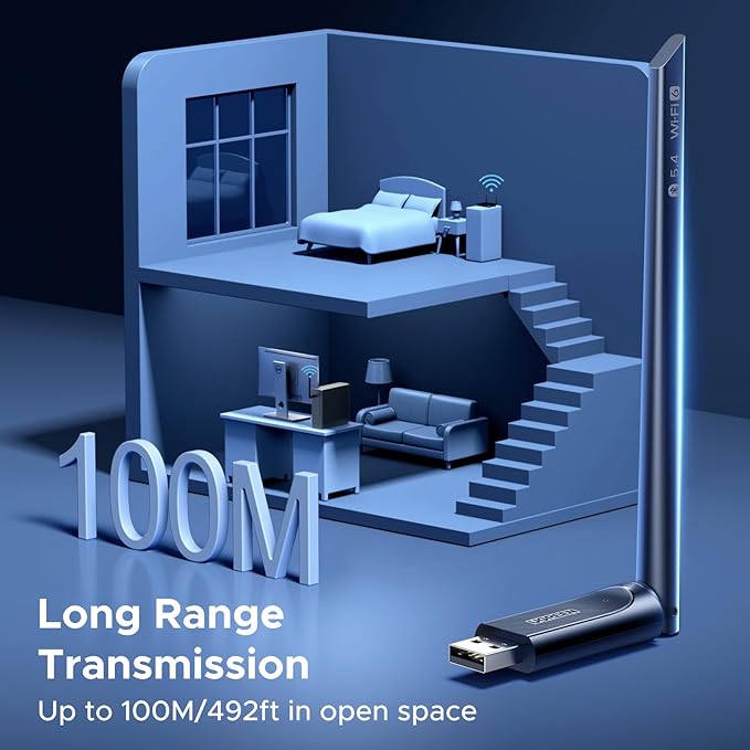UGREEN 2-in-1 USB Bluetooth WiFi Adapter, AX900 + Bluetooth 5.4 WiFi 6 Adapter for Desktop PC with 5GHz/2.4GHz Dual Band, 6dBi High Gain Antenna, Built-in Driver for Windows 10/11