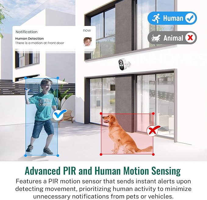 1080P Security Camera Wireless Outdoor with AI Human Detection, Live View, 2.4G WiFi, Home Security System, Instant Alerts, 2-Way Audio, Cloud Storage, Battery Powered (1 Pack)