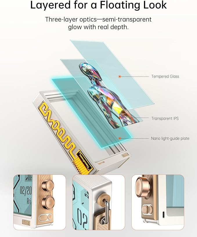 Divoom Times Frame-10.1" Digital Picture Frame Transparent IPS with RGBLED Rotary Knob WiFi 64GB 400+Clock Faces Widget 50+API Feeds Gift Mode Pixel Art Community Personalized Data Display (White)