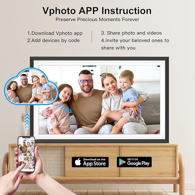 Large Digital Picture Frame 15.6-Inch-WiFi-Photo-Frame - 1920*1080 FHD Touch Screen Digital Frame, 32GB, Tabletop&Wall Mounted, Auto Rotate, Load Photo Video from Phone via APP or Email, Gifts for Mom