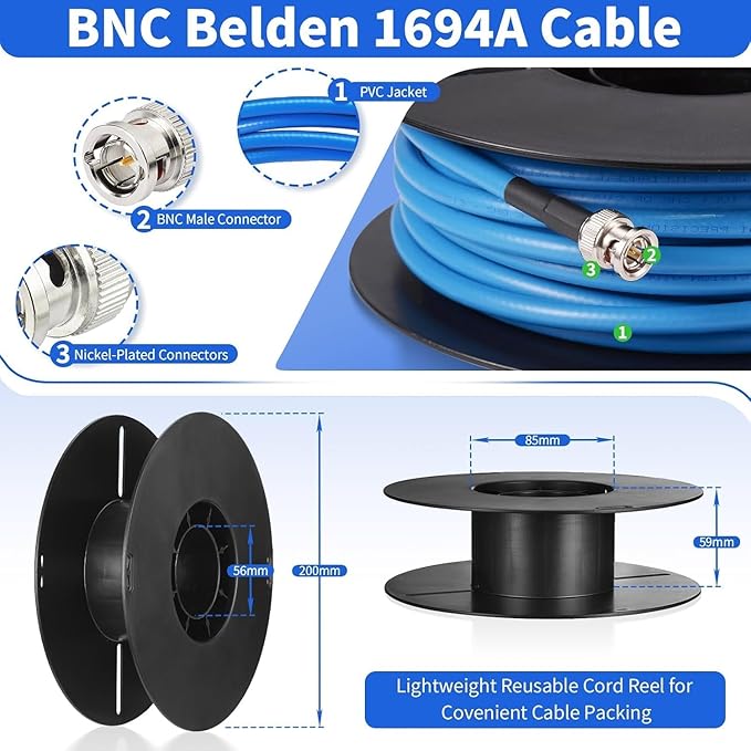 Superbat SDI Cable 50ft BNC Cable 75 Ohm Belden 1694A 3G/6G/12G SDI Camera Wire,Support 3G-SDI/6G-SDI/4K/6K Video Recorder Camera Monitor Converter Audio Broadcast etc.