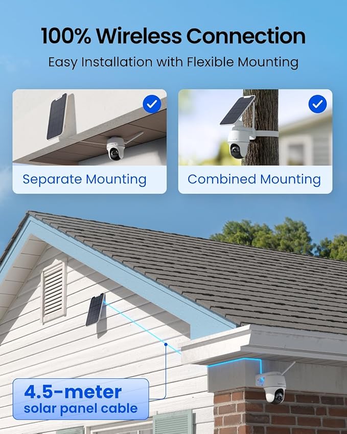 REOLINK First 4K Solar Security Cameras Wireless Outdoor, Argus PT Ultra+ 3W Solar Panel, 360° Pan Tilt Auto-Tracking, 8MP Color Night Vision, 2.4/5 GHz Wi-Fi 6, No Monthly Fee, Home Hub Compatible