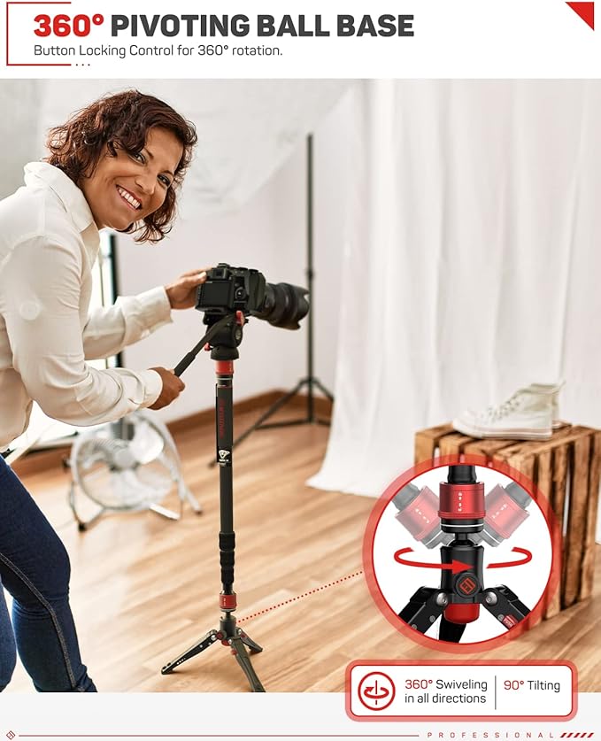 IFOOTAGE 71" Lightweight Travel Monopod with Feet, Aluminum Camera Monopod, Compatible with Sony, Canon, Nikon DSLR Cameras, Payload up to 17.64 lbs/5 KG, Cobra 3 A180T