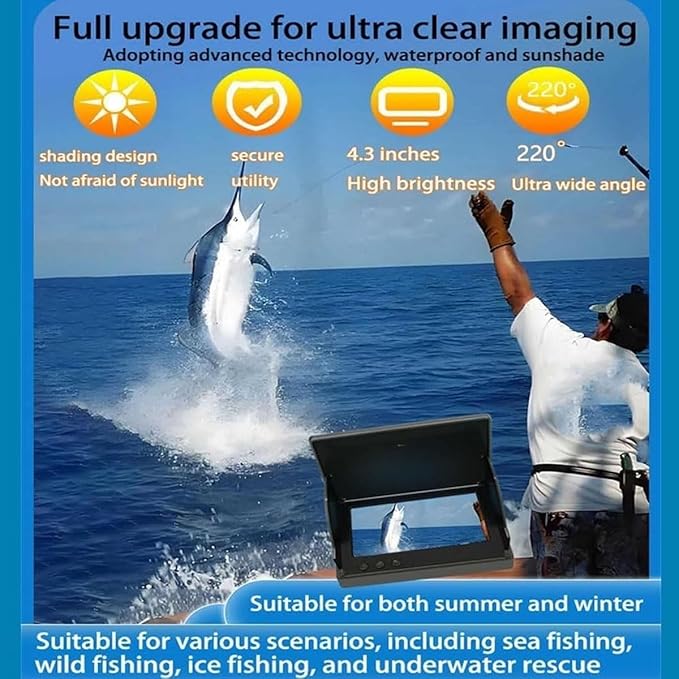 Colitt- Underwater Fishing Camera, Fishing Monitor Underwater Camera with Infrared Night Vision Light, Fishing Monitor Underwater Camera, Ip68 Waterproof, 220° Wide View and 4k Screen(50m/164ft,4.3in)