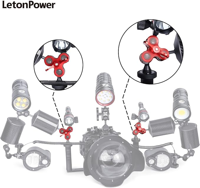 3-Hole 1" Aluminum Underwater Camera Clamp Ball Mount (2-Pack) - Underwater Bracket for Diving Light Arms & Camera Trays, Saltwater-Resistant Adapter for Scuba Photography/Videography Gear