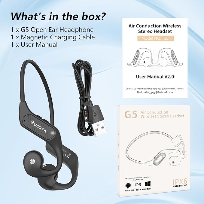 BANIGIPA Open Ear Headphones Wireless Bluetooth, Upgraded 5.3 Bluetooth Headphones with Microphone for Cell Phones, Waterproof Wireless Headset for Running, Cycling, Hiking, Driving,10 Hrs Playtime