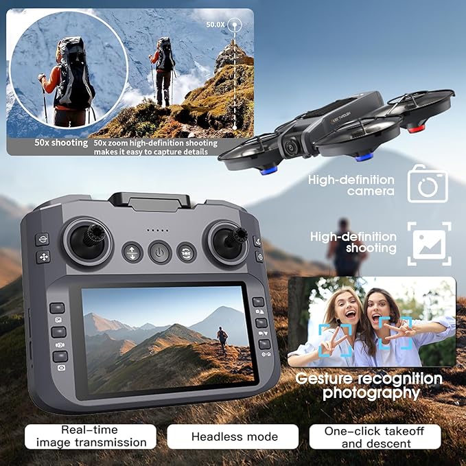 4.5-Inch Screen Remote Control Drone with Dual Cameras | Brushless Motor, 40-Min Flight, Foldable Quadcopter, Optical Flow Positioning, Wind Resistance