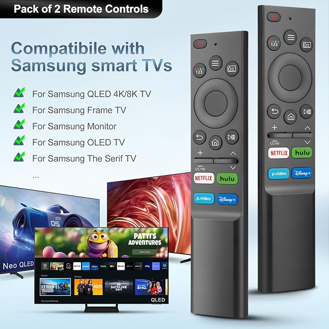 【Pack of 2】 Universal Replacement Remote Control for Samsung TVs - Compatible with The Frame QLED OLED UHD 4K/8K Smart TVs & Monitor Series