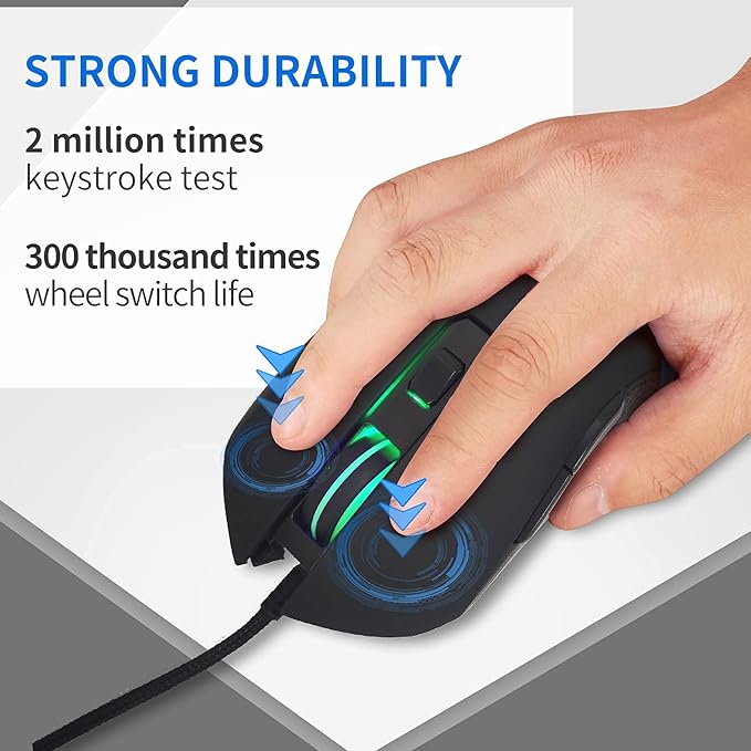 Wired USB C Gaming Mouse, Silent RGB Gaming Mice 7 Colors Backlit, 2400 DPI, Type C RGB Wired Mouse Gaming for Office Home PC and Notebook and All Type-C Device (Black)