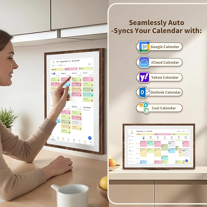 21.5 Inch Digital Calendar Chore Chart with Touchscreen - Full HD Interactive Display, Wall & Desk Mountable Family Planner, To-Do List & Meal Planner, Digital Picture Frame for Sharing Photos via App