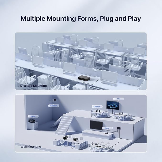 Tenda TEG1005D 5 Port Gigabit Switch, Unmanaged Ethernet Switch, Network Splitter with Traffic Optimization, Plug & Play, Fanless Metal Design Network Switch,IGMP,QoS (Black)