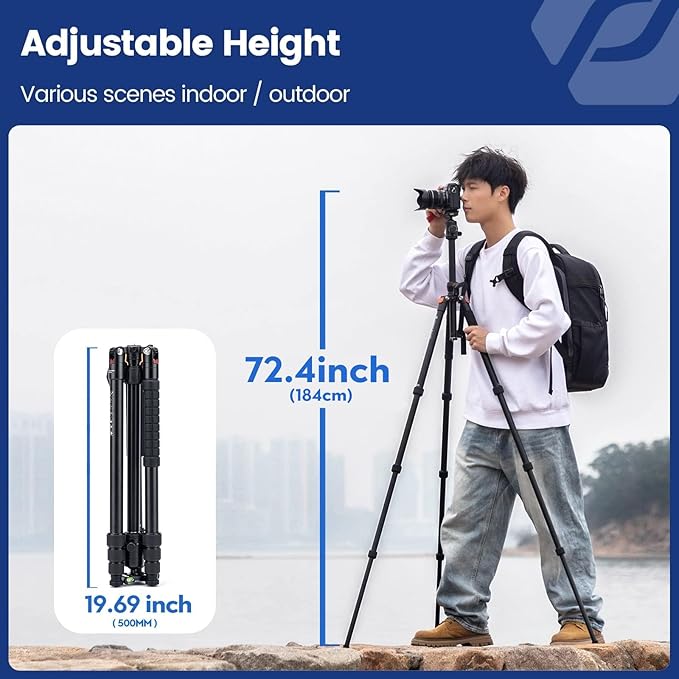 Fotopro Horizontal Camera Tripod 75 Inch Aluminum 360 Degree Ball Head Quick Release Plate DSLR Tripod for Travel Camera Video Camcorder