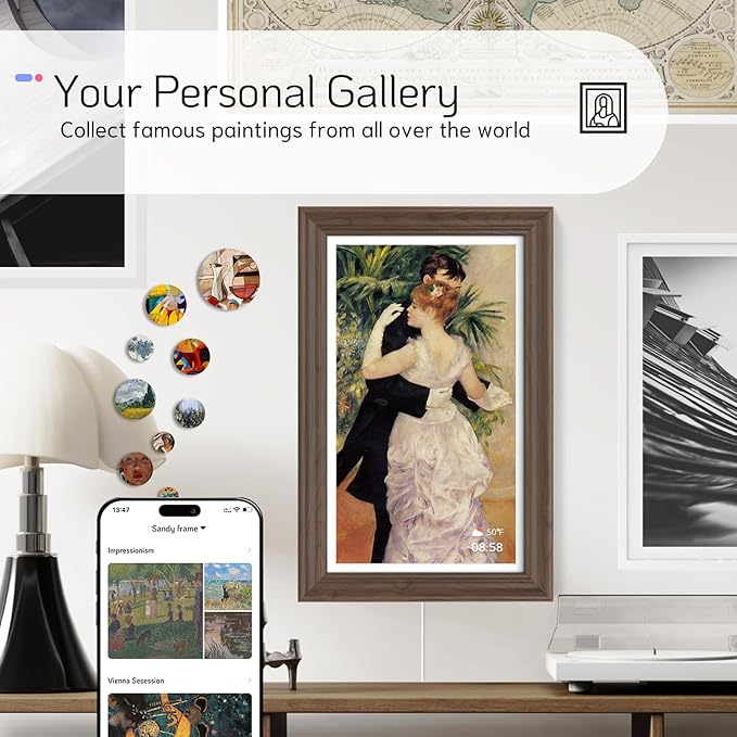 NexFoto Touchscreen Digital Picture Frame 15.6'', FHD WiFi Digital Photo Frame, 64GB Wood Electronic Picture Frame, Add Photos from Google Photos, Share Videos, for Mom, Birthday, Walnut