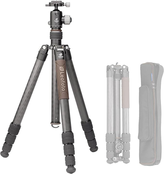 Portable Travel Tripod, Carbon Fiber Camera Tripod with Ball Head, with 360° Detachable Center Column, Folded Length 485mm, Max Load 15kg, Max. Height 1735mm (LX-324CT+XB-38)