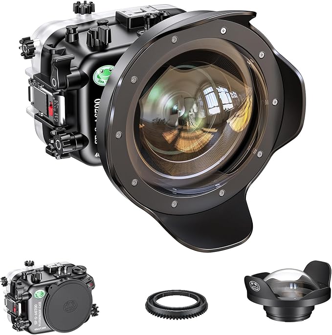 Sea frogs Underwater Camera Housing compatible with Sony A6700 E 4/10-18 OSS with Wide Angle Fisheye Lens IPX8 Maximum Diving Depth 40m/130ft Waterproof Camera Case for Diving, Surfing, Rowing, Skiing