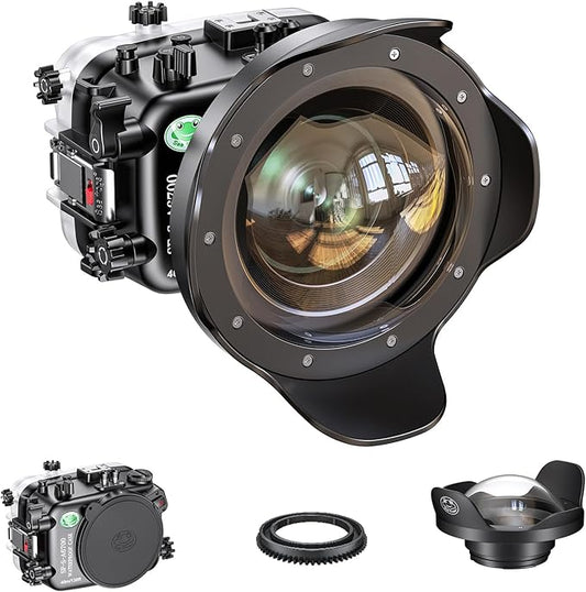 Sea frogs Underwater Camera Housing compatible with Sony A6700 E 4/10-18 OSS with Wide Angle Fisheye Lens IPX8 Maximum Diving Depth 40m/130ft Waterproof Camera Case for Diving, Surfing, Rowing, Skiing