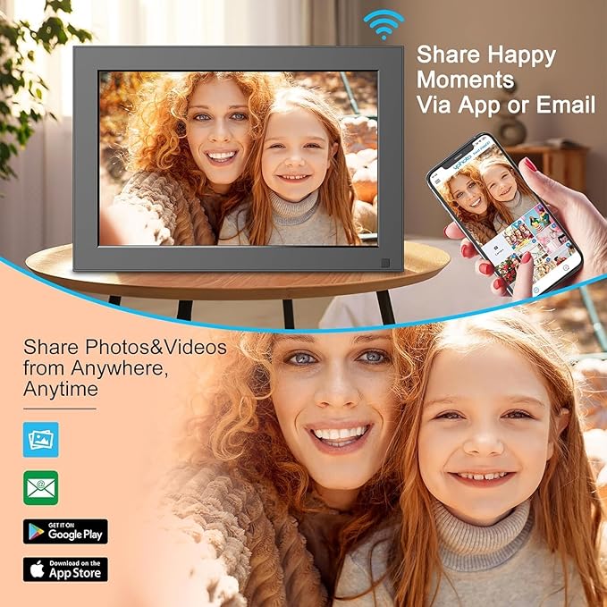 WiFi Digital Photo Frame 10.1"-Picture-Frame - 32GB Digital Frame, 1280*800 Pixels IPS Touch Screen, Auto-Rotate, Motion Sensor, Share Photos Video via App Email, Free Cloud Storage, Gift for Dad Mom