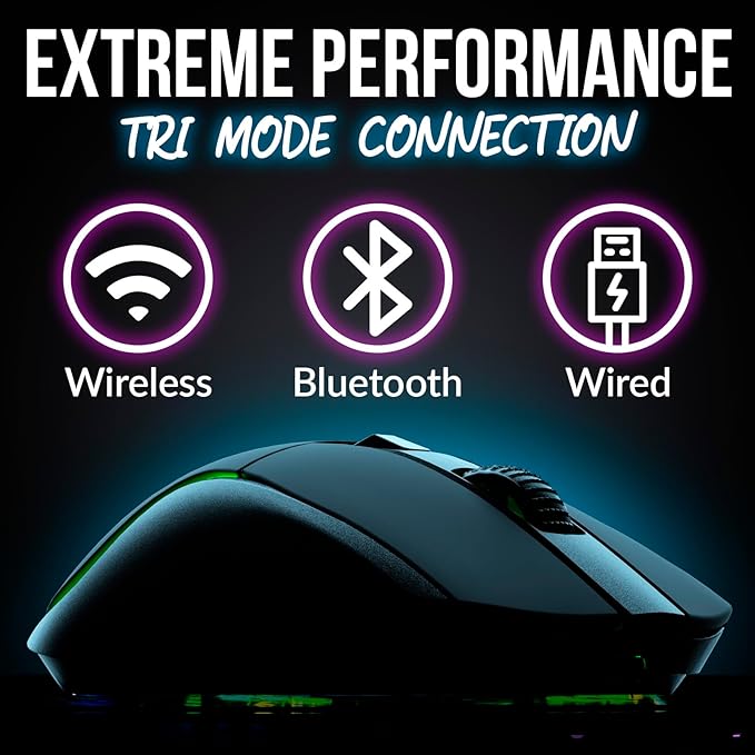 KLIM Blaze Y RGB Rechargeable Wireless Gaming Mouse with Charging Dock - RGB, High-Precision Sensor, Long-Lasting Battery - Up to 6000 DPI - Great PC Gaming Mouse - Wired and Wireless