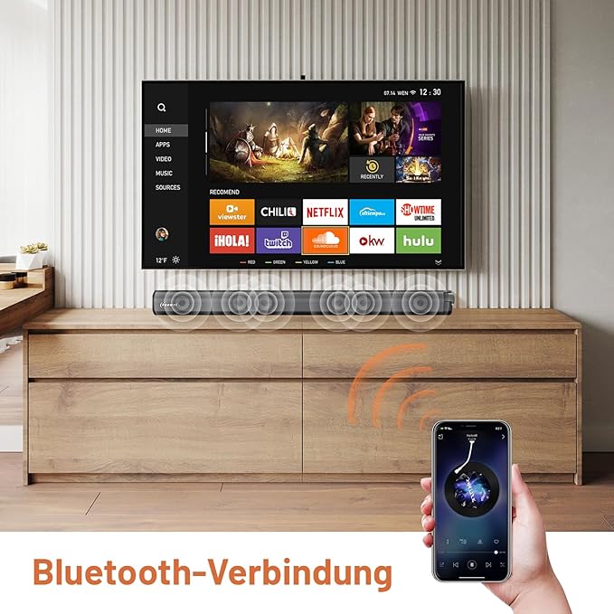 Chaowei Sound Bar for Smart TV 37 Inch 120W Bluetooth 5.0 Speaker with Builtin Subwoofers, 2.1Ch 3D Surround Sound System with 8 Speakers,7 Sound Modes,4EQ,AUX/HDMI ARCOPT\USBBT Connect