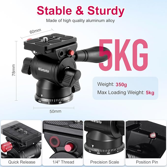 Professional Video Tripod, 68" Camera Tripod Monopod with Fluid Head, Aluminum Heavy Duty Tripod with Carry Bag, Compatible with Canon Nikon Sony and Camcorder, Extra QR Plate and Cellphone Holder