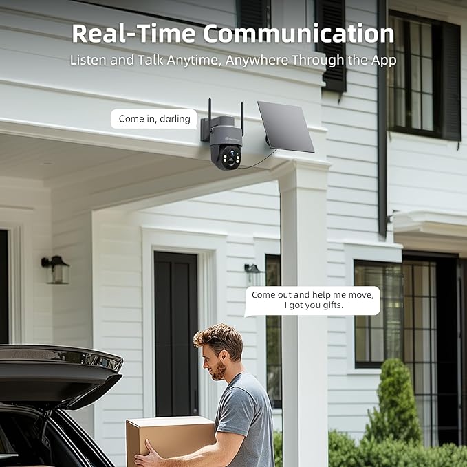 Techage 4G LTE Cellular Solar Security Camera Wireless Outdoor, 2.5K NO WiFi Security Camera with Color Night Vision, 360° PTZ Live View, PIR Motion Detection, 2 Way Talk, 64GB Card Built-in SIM Card