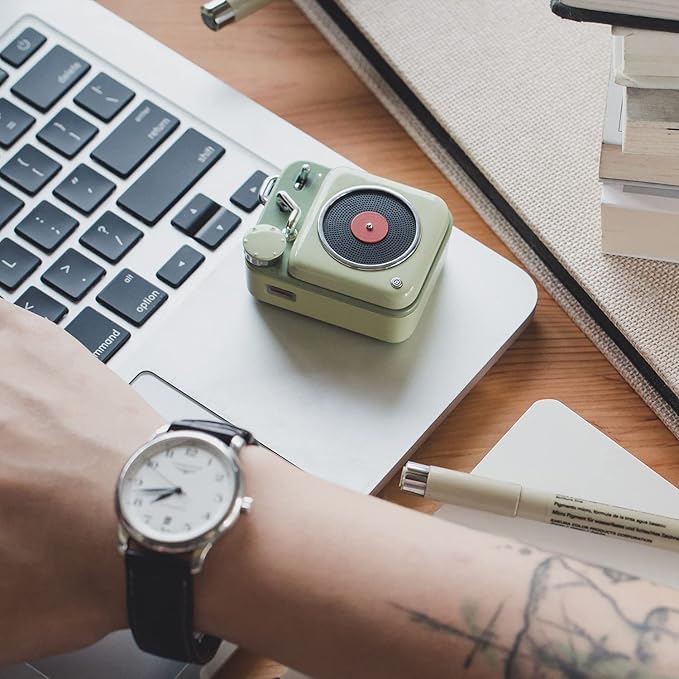 Muzen Mini Bluetooth Speaker, Button Small Cute Portable Metal Retro Wireless Speaker with Loud Volume Great Sound and Portable Lanyard & Gift Bag for Office Classic Vintage Decor