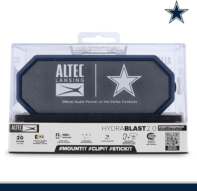 Altec Lansing - Portable Bluetooth Speaker HYDRABLAST 2.0, Waterproof IP67, 20W Output Power, Magnetic Bluetooth Speaker (Dallas Cowboys)