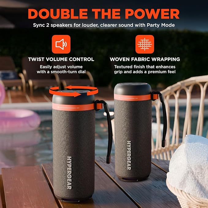 HyperGear SoundTower Bluetooth Speaker - 10W Portable Speakers Bluetooth Wireless Pairing for Shower Speaker, Beach Audio Blue Tooth Speakers Outdoor - Loud Boosted Bass HD Sound BT5.4, Built-in Mic