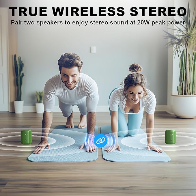 Bobtot Portable Speaker Bluetooth, IPX6 Shower Speaker Waterproof, 15H Playing Time, Loud and Stereo Sound with Bass, Dual Pairing for Party, Camping, Travel, Green