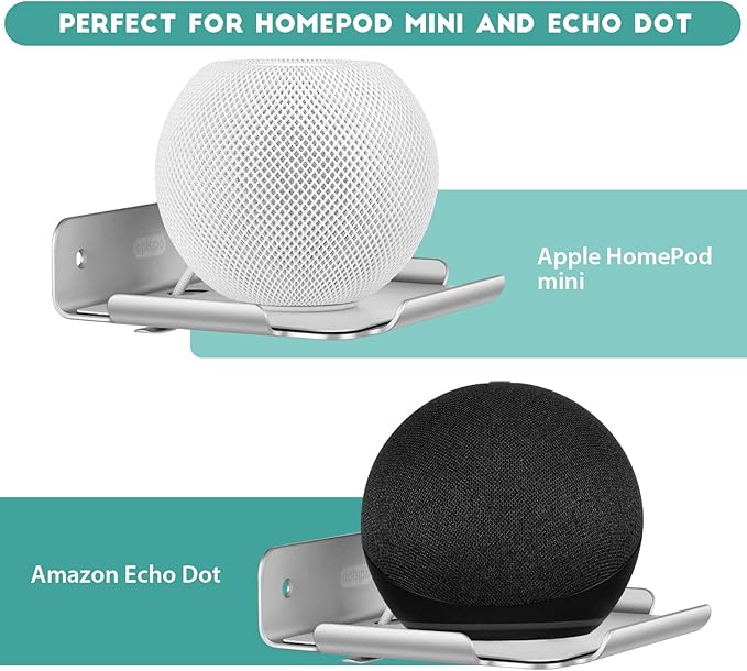 Small Wall Shelf, 4.7" Floating Shelves for Speakers, Internet Router, Smart Home, Apple HomePod Mini, Echo Dot 4th, Security Camera– for Bedroom, Gaming Room, and Living Room (Silver)