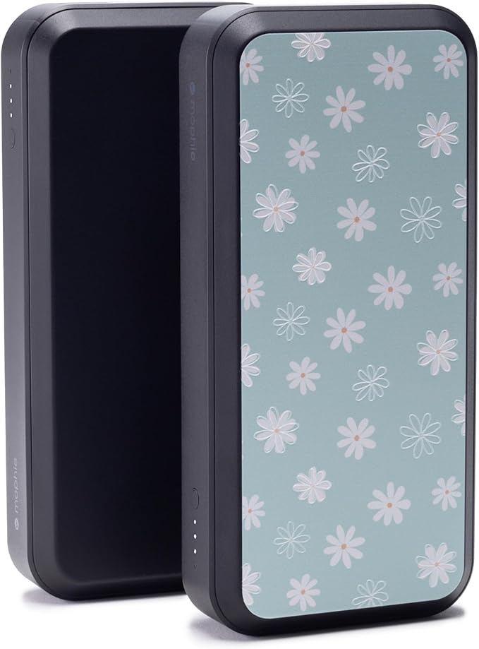 Mophie powerstation prime20 - Ultra-Compact Portable Power Bank with 20,000mAh Internal Battery, 18W USB-C PD Fast Charging, 3-Device Simultaneous Charging, Green Daisies