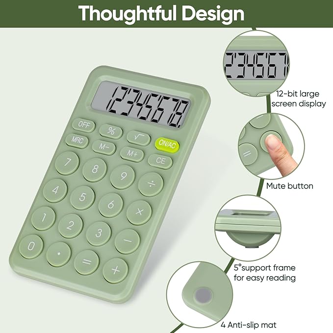 Basic 4 Function Calculator for Students and Office: Small, Portable, and Easy-to-use - Suitable for School and Office Essentials (Light Green)