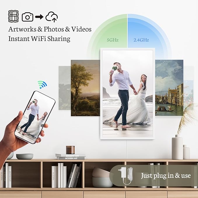 BSIMB 32 Inch Large Digital Picture Frame, Touchscreen 64GB 1920x1080 FHD WiFi Photo Frame Electronic Display Remote Control, Share Pictures/Videos via Free App/USB/SD Easy Setup Gifts for Mom, White