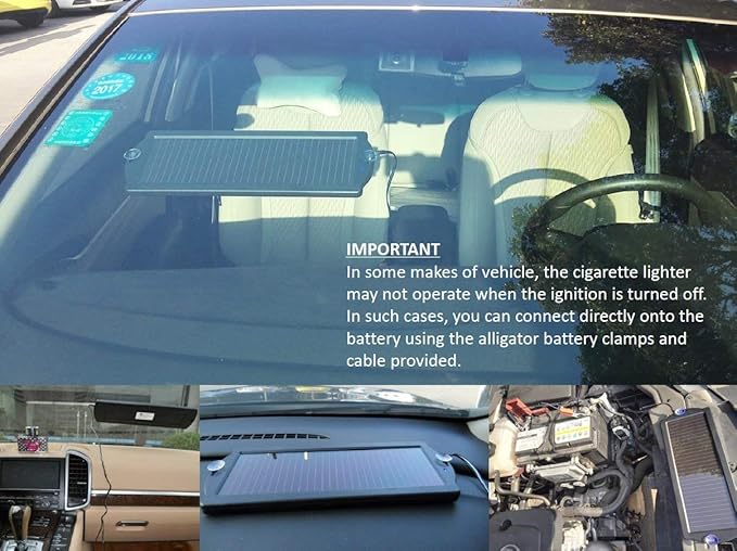 Sunway Solar Car Battery Trickle Charger & Maintainer 12V Solar Panel Power Battery Charger With Cigarette Lighter Plug Battery Clamp For Car Automotive Motorcycle Boat Marine Snowmobile Watercraft RV
