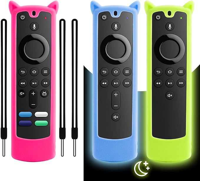 3Packs Fire Stick Remote Cover Case for Alexa Voice Remote (3rd Gen), TV Remote Cover Compatible with Firestick 4k /Stick Lite/Cube Remote Control, Glow in The Dark(Blue & Yellow & Rose Red)