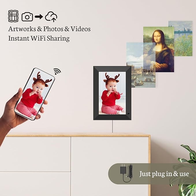 BSIMB 8 Inch Digital Picture Frame, Photo Frame Electronic WiFi Digital Frame1280x800 HD Touch Screen 16GB, Share Pictures/Videos via App/USB/SD Easy Setup Gifts for Mom, Auto-Rotate, Solid Black