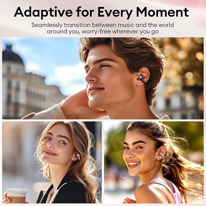 PAXA Clip On Open Ear Earbuds Wireless Bluetooth 5.4, Clip On Earbuds with LCD Touchscreen, Lightweight Comfort Open Ear Headphones for Sports, Fitness, and Workouts, Rose Gold M100
