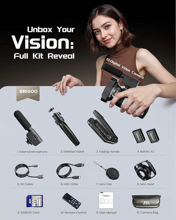 5K Video Camera Camcorder, UHD 64MP Vlogging Camera for YouTube with 3" 270° Rotatable Touch Screen, Digital Camera with IR Night Vision, 16X Zoom/WiFi/Webcam/HD/32GB Card/2 Batteries/Microphone