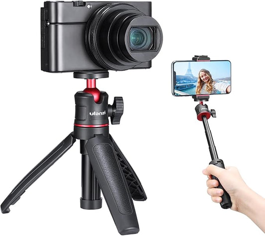 MT-08 Black Mini Tripod for Camera, 1/4" Screw Universal Tripod Compatible with DJI OSMO Pocket 3/Insta 360 x 5/OSMO 360/Sony/Canon/Nikon Fuji, Extendable Handheld Vlogging Video Filming Table Stand
