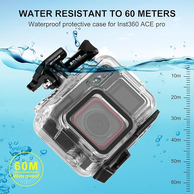 PULUZ Waterproof Case for Insta360 Ace Pro, Protective Housing/Diving Case, Waterproof Down to 60m/197FT, Underwater Photography Housing for Diving, Snorkeling