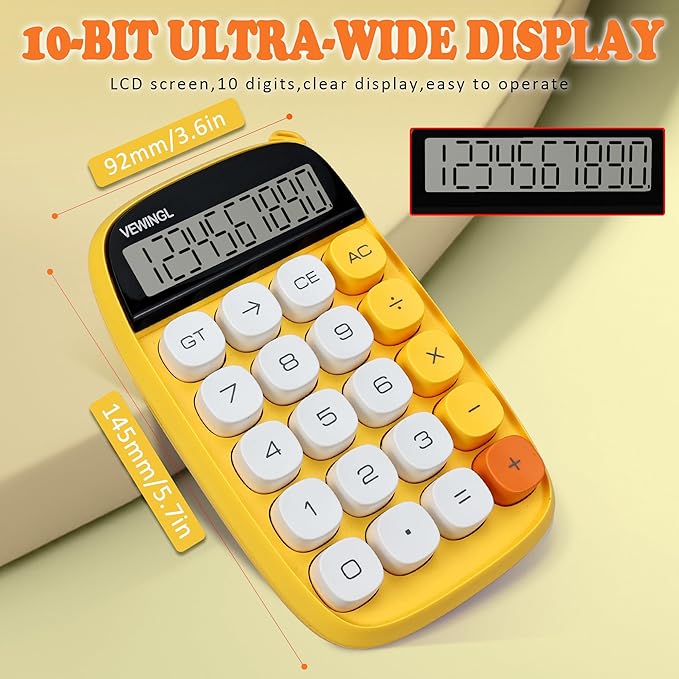 VEWINGL Mechanical Switch Calculator, 10 Digit LCD Display and Buttons, Great for Everyday Life and Basic Office Work, with Battery