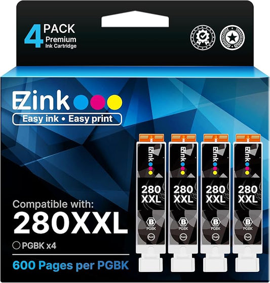 4 Pack PGI-280XXL PGBK Ink Replacement for Canon 280 PGBK PGI-280XXL PGI 280 XXL Compatible with PIXMA TR8620a TR8622a TR8600 TR8520 TS9521c TR7520 TS9120 TR8622 TS9520 TS6220 TS6320 TS702a Printers