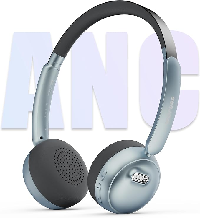 Sirius Wireless Retro Headphones, Bluetooth 5.4, 70H Playtime, ANC/ENC Active Noise Cancelling Reduction On-Ear with Microphone, Throwback 80's/ 90's Design-Blue