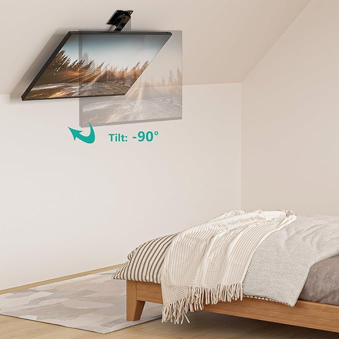 WALI Folding Ceiling TV Mount, Swivel and Flip Down TV Bracket for 17 to 42 inch Flat Screens up to 44 Lbs, Under Cabinet Mounting Saving Space Max Mounting Holes 200x200mm(FCM202), Black