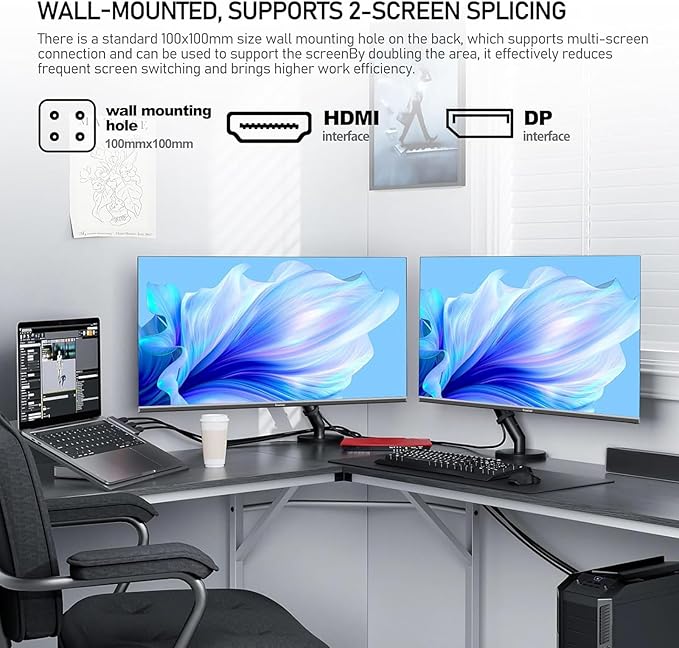 32 Inch 4K UHD Computer Monitor, Ultra-Clear (3840×2160p) Screen, 100% sRGB,178° Viewing Angle, Display Port、HDMI, Compatible with Wall mounting 100 * 100MM - Black